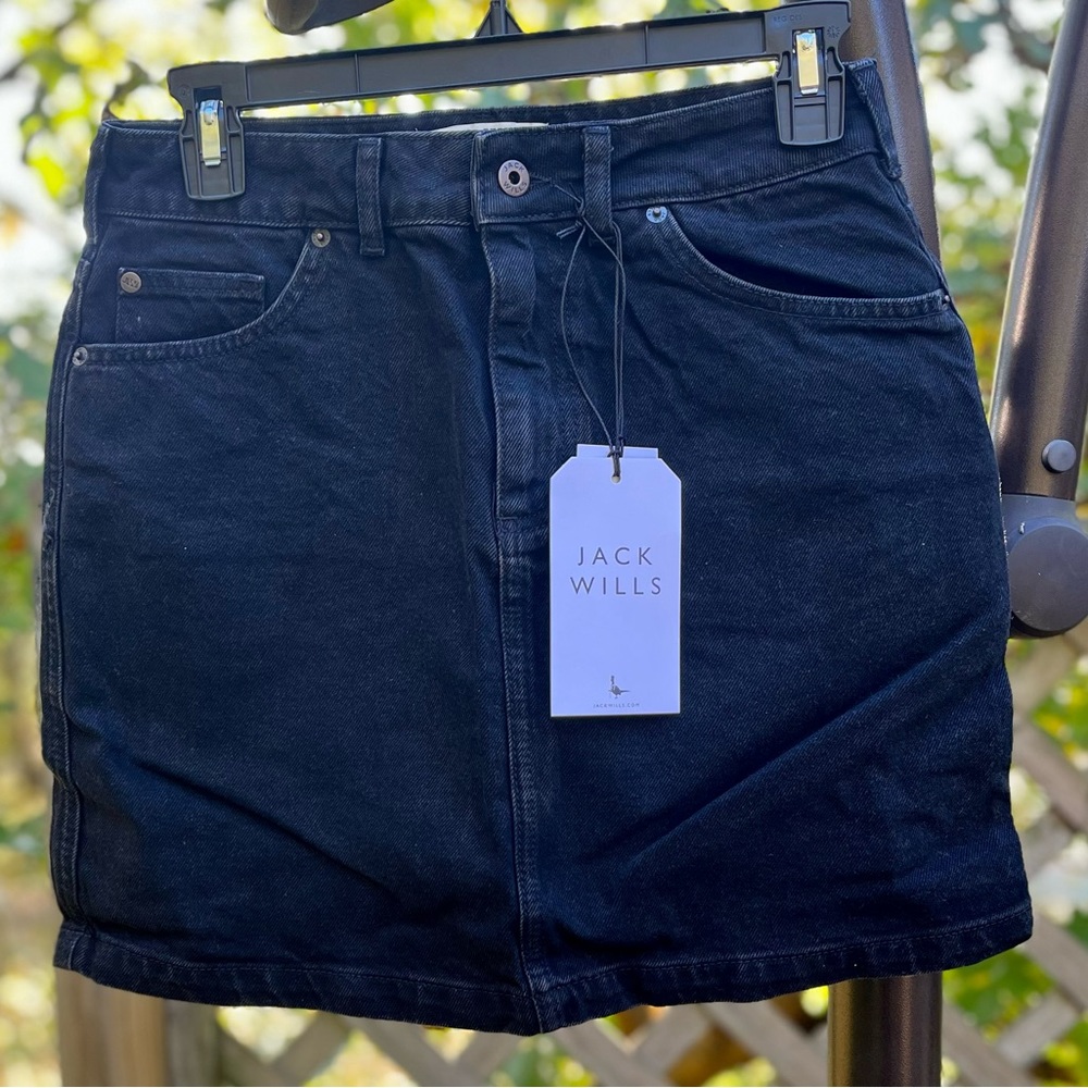 Jack Wills Black Denim Mini Skirt US 6 UK 10 NWT Cotton Classic 5 Pocket - Picture 5 of 5